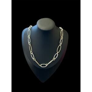 Two Tone Link Necklace with Toggle Closure